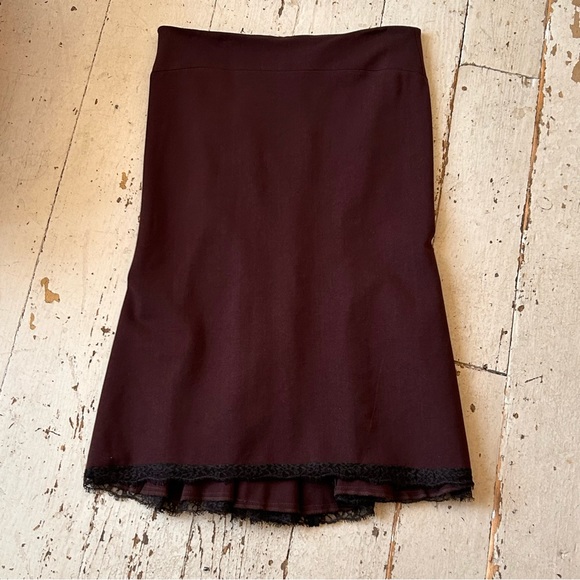 Gizel Brown Gored Midi Skirt Eyelash Lace Trim - Picture 6 of 10